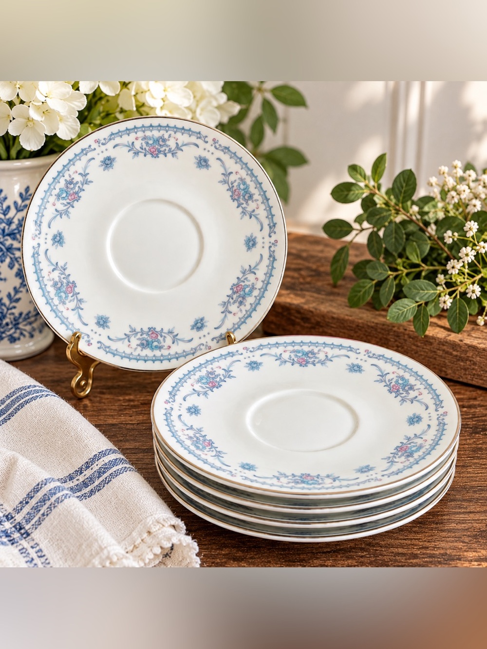 EKCO International Winsford Fine China 6” Saucers Set of 5 Japan Floral